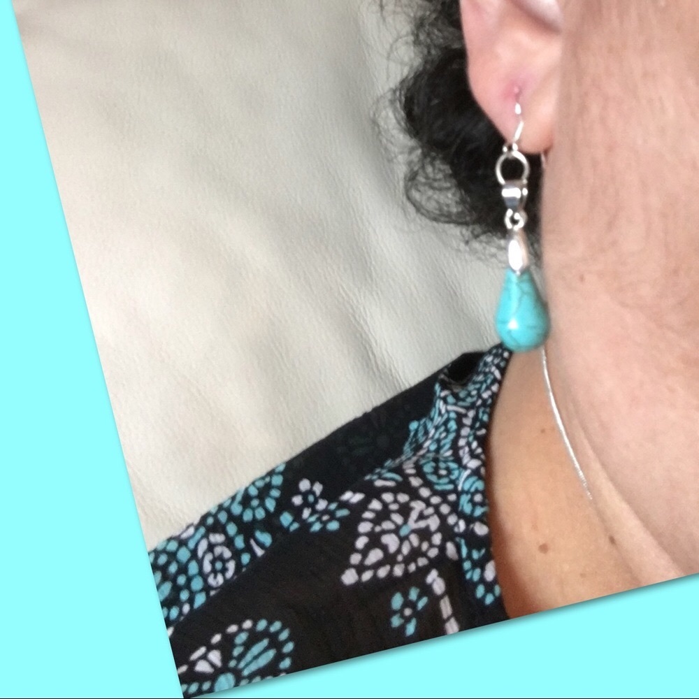 7/8”Handmade MagnesiteTurquoise 925Silver Earrings
